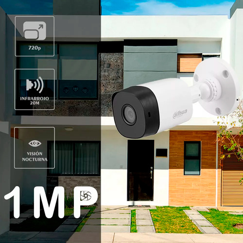 Kit De Video Vigilancia 4 Cámaras Bala 1mp B1a11 Dahua - Dvr 4 Canales High Defenition 720p - Disco 1tb - Cables 20 Mts - Accesorios Kitdah4bp1mc1tb Cctv Circuito Cerrado Procam