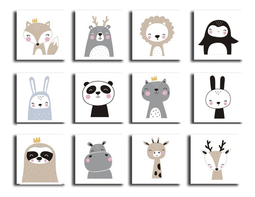 Cuadros Animales Varios Infantil 10x10 Canvas Personalizado 