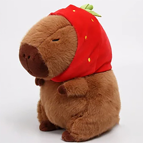 Bonito Peluche De Capibara Con Forma De Fresa