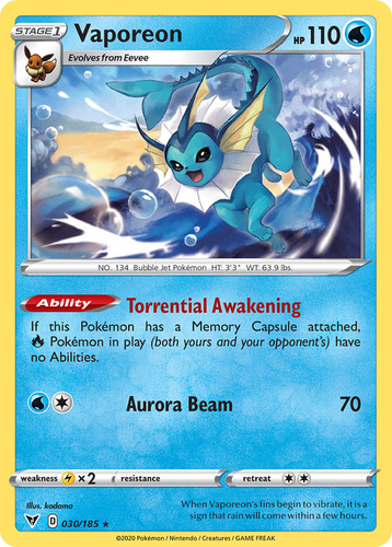 Vaporeon 030/185 Vivid Voltage Sword & Shield Carta Pokemon