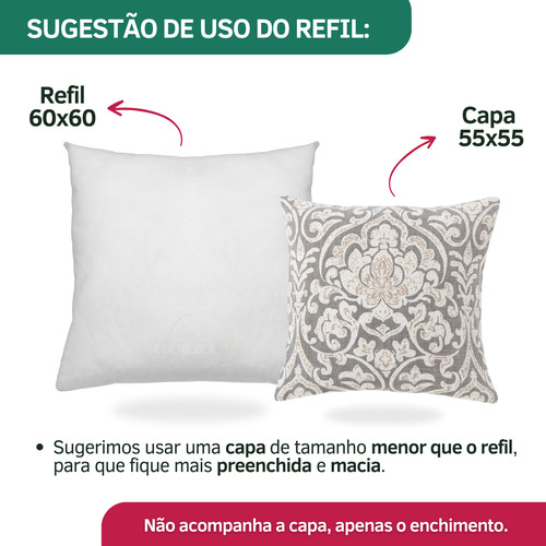 Kit 2 Enchimento Refil 60x60 Almofada Fibra Siliconada Antialérgica Antiácaro Resistente Super Macia Premium
