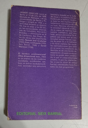 Herbert Marcuse El Hombre Unidimensional (Usado)