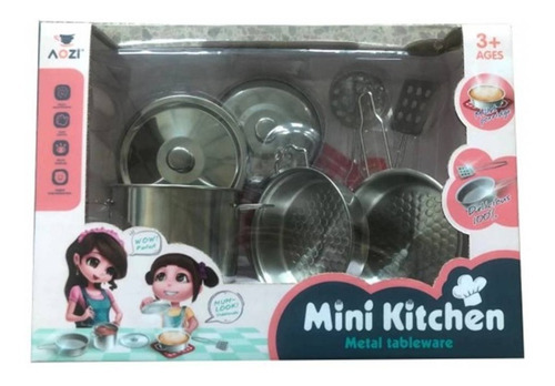 Set Cocina Ollitas Metal Juego Infantil De Oficio 8 Piezas