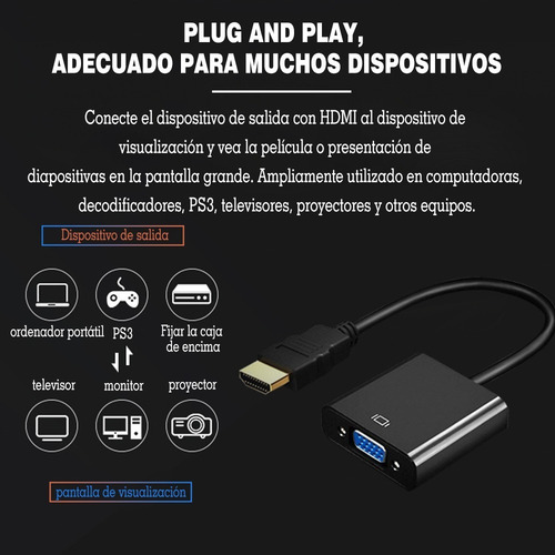 Cable Adaptador Convertidor Hdmi A Vga +regalo Cable 3.5mm
