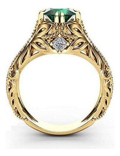 Anillo De Circonio Verde Simulado Verde Chapado En Oro