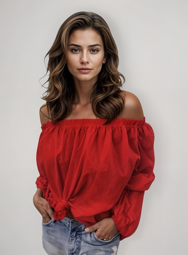 Blusa Ligera Hombros Descubiertos Efecto Drapeado #42-b