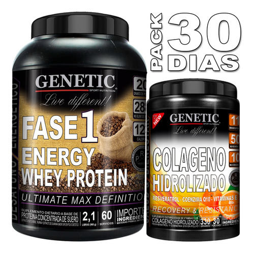 Proteína F1 Genetic + Colágeno Vitaminas E C Resveratrol Q10