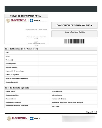 Rfc Constancia De Situación Fiscal Sat