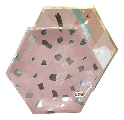 Platos Hexagonal Estampado X10 Polipapel-cc