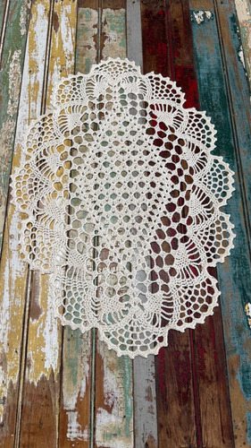 Carpeta Centro De Mesa Ovalado Tejida Al Crochet Crudo Oval