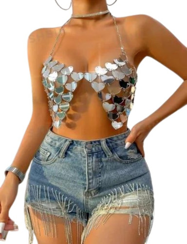 Top Lentejuelas Halter Cadena Shein Importado Tendencia