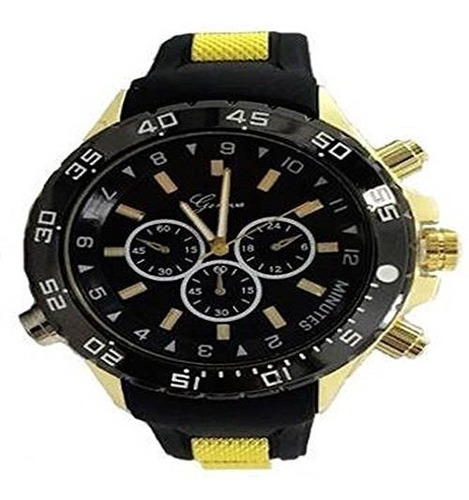 Relojes Deportivos - Gold Black Mens Watch Geneva Metal Over