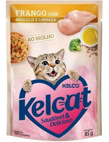 Alimento Kelcat Sachê Frango Com Brócolis E Linhaça 85gr