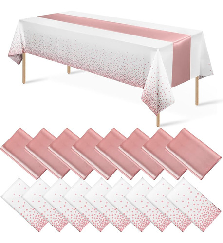 Mantel De Plástico Desechable (punto De Oro Blanco Y Rosa) Y