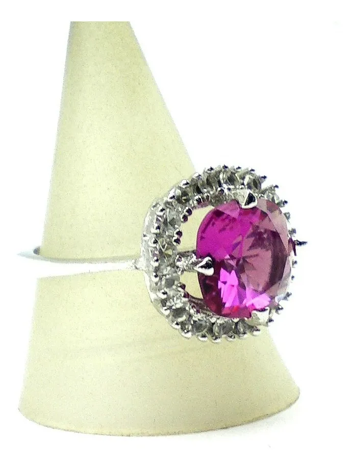 Anillo De Plata 925 Zafiro Rosa Y Circones