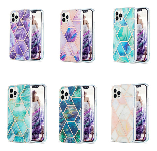 Funda Para La Serie Motorola, Diseño De Mármol Geométrico Brillante, Transparente, Con Protección Para Cámara, Azul Y Verde