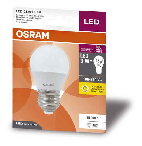 Imagen 2 de 3 de Lámpara Led Osram Gota 3w Luz Calida E27