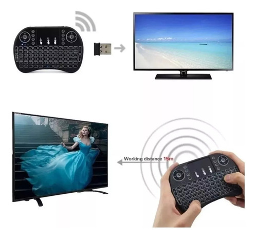 Mini Teclado Para Smart Tv Box Recarregável Sem Fio Com Led