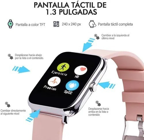 Imagen 3 de 7 de Reloj Inteligente P22 Deportivo (rosa + Negro)