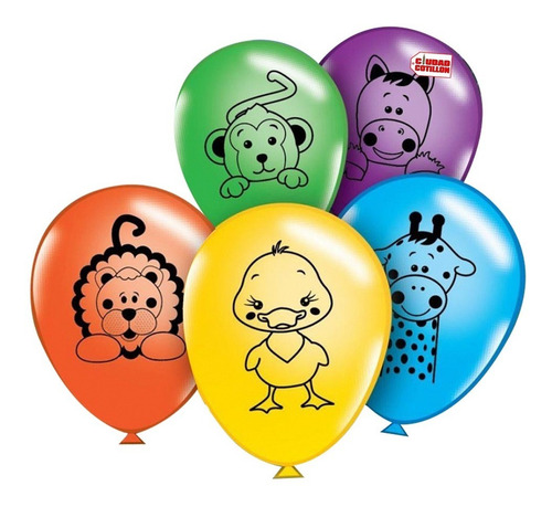 Globos Party Time Animal Granja 12 X 12u - Ciudad Cotillón