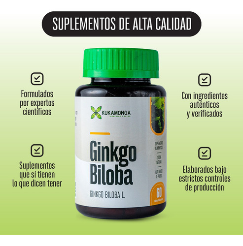 Ginkgo Biloba |60 Cápsulas |Sin sabor |Aumenta tu claridad mental mejora tu enfoque y apoya tu bienestar cerebral con este suplemento natural lKukamonga