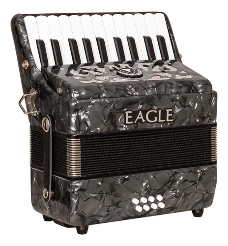 Acordeon Eagle Ega 8b Pbk Preto Perolizado 8 Baixos Cor Branco