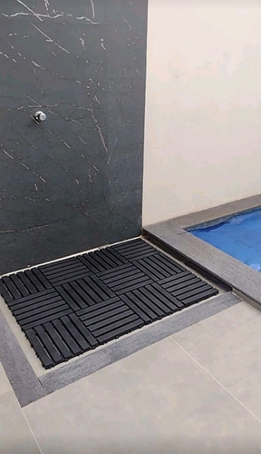 Kit 15 Deck Madeira Plástico Encaixe Modular Varanda Preto