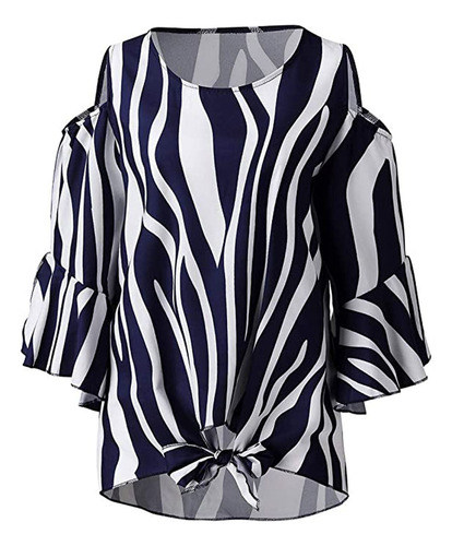 Blusa A Rayas Para Mujer, Hombros Descubiertos, Lazo En La C
