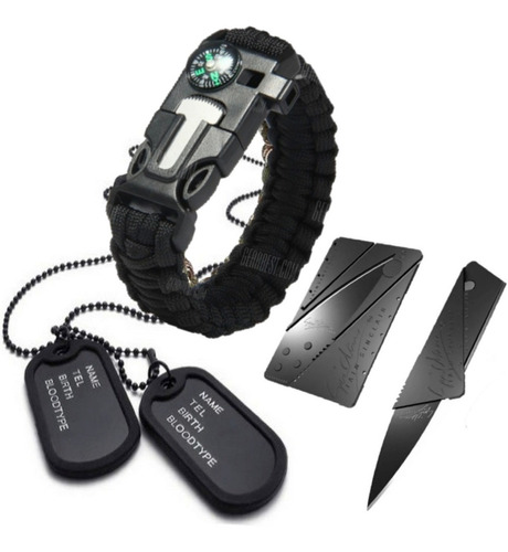 Kit Militar Dog Tag Exercito + Cartão Canivete + Paracord