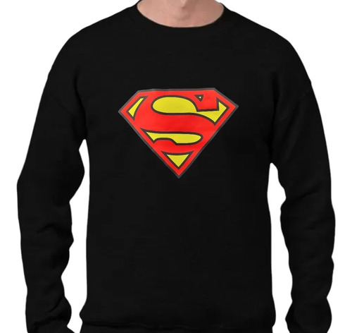 Sudadera Cuello R Superman Unisex Color Negro Logo Retro 