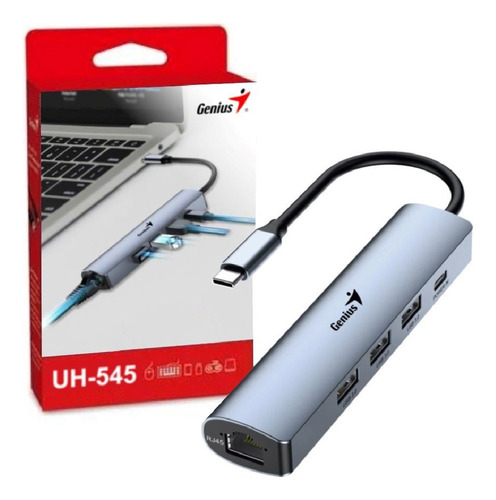 Hub Genius Uh545 Usb Tipo C A 5 Puertos 3 Usb A 1 Usb C 1 Rj