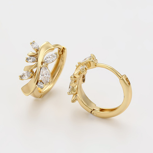 Aretes Arracadas Dama Diseño Hojas Con Swarovski Oro 14k Lam