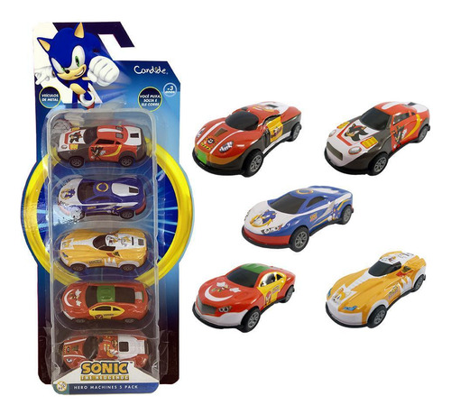 Carrinho Pull Back Sonic Tails Knuckles 5 Unid