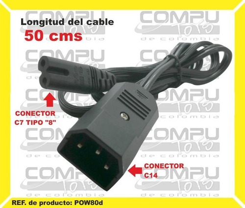 Cable Poder C14 A Tipo 8, 50cm Ref: Pow80d Computoys Sas