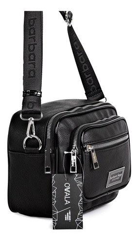 Imagen 3 de 6 de Bandolera Mujer Cuero Sintetico Bolsillos Negra Barbara Bags
