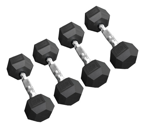 4 Mancuernas Pesas Hexagonales 5lb/2.25kg C/u Pvc Gym Negro