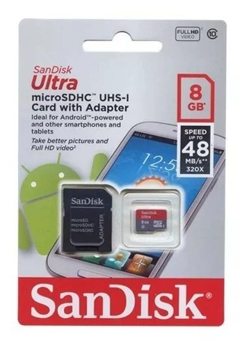Cartao Memoria Sandisk 8gb Sd Ultra C/ Adaptador 48mb/s