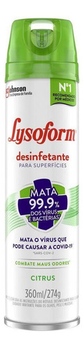 Limpador Lysoform Desinfetante Citrus Superfícies em frasco 360ml