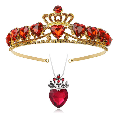 Evie Collar Real De Corazón Rojo Y Tiara Dorada De Princesa 