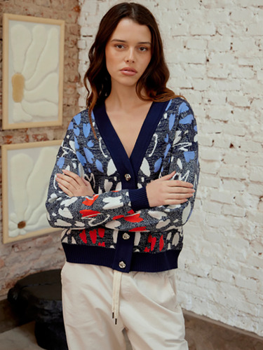 Cárdigan Mujer Tejido Invierno Estampa Multicolor Brillos