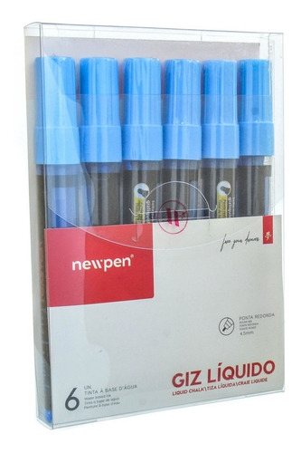 Giz Líquido 4,5mm Cor Azul Caixa Com 6 Unidades Newpen