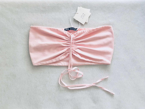 Zara Original Crop Top Estilo Tubo Con Tiras Halter Rosa (Usado)