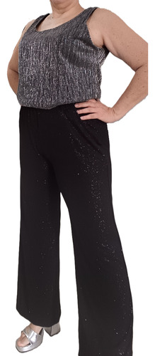 Palazzo Negro Glitter Fiesta Elastizado Brillo Talle Grande