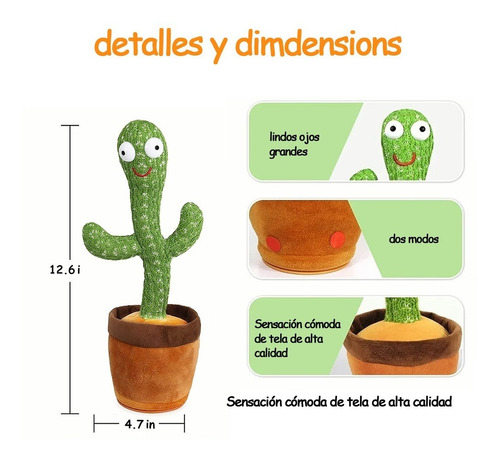Imagen 7 de 7 de Cactus Peluche Bailarin Canta Graba Educativo Aprendizaje