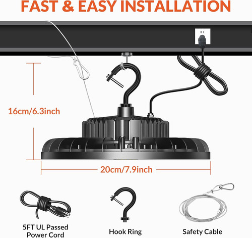 Luz Led De Alta Bahía De 150 W, 21,000 Lm, 5000 K, Luz Diurn