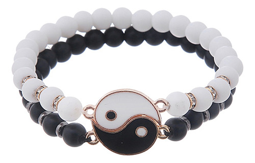 1 Par De Pulseras Yin Yang A Juego Con Cordón Tejido Ajustab