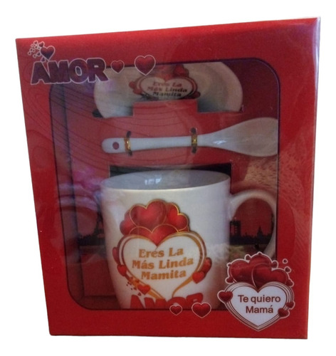 Set Taza Para Mamá Con Plato Cuchara Y Caja De Regalo