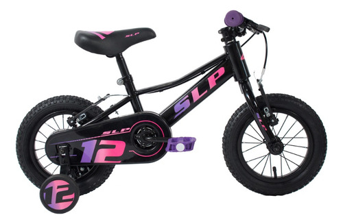 Bicicleta Niñas Slp 5 Pro Rodado 12 Con Rueditas Color Negro Lila Rosado