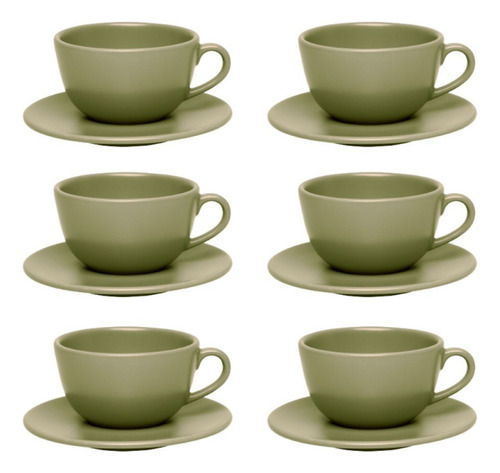 Taza Té C/plato Unni Cerámica 200cc Oxford X6uni Color Oliva Liso
