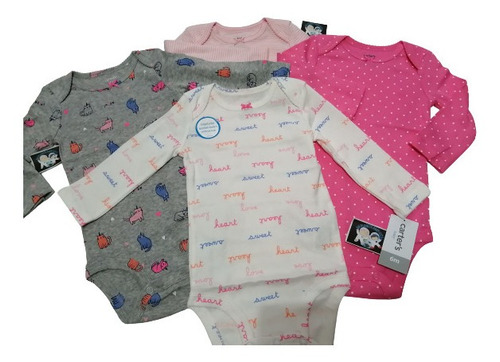 Set X4 Bodys Manga Larga Carter's Niña Mamelucos 6,12y18 Mes